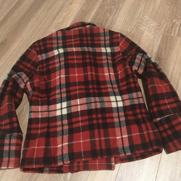 WOOLRICH Wool Blend Peacoat Womens Small S Red Black Plaid Winter Jacket - Picture 8 of 8